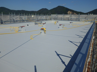 Ishinomaki-Higashi Nursery School under construction. October 2013 Waterproofing work.